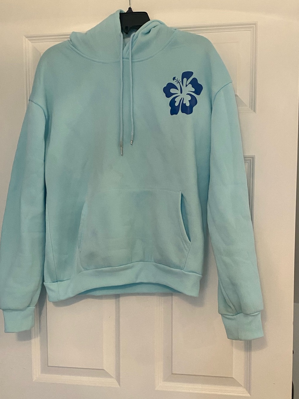 Light Blue Women's Hooded Sweatshirt with Floral Print